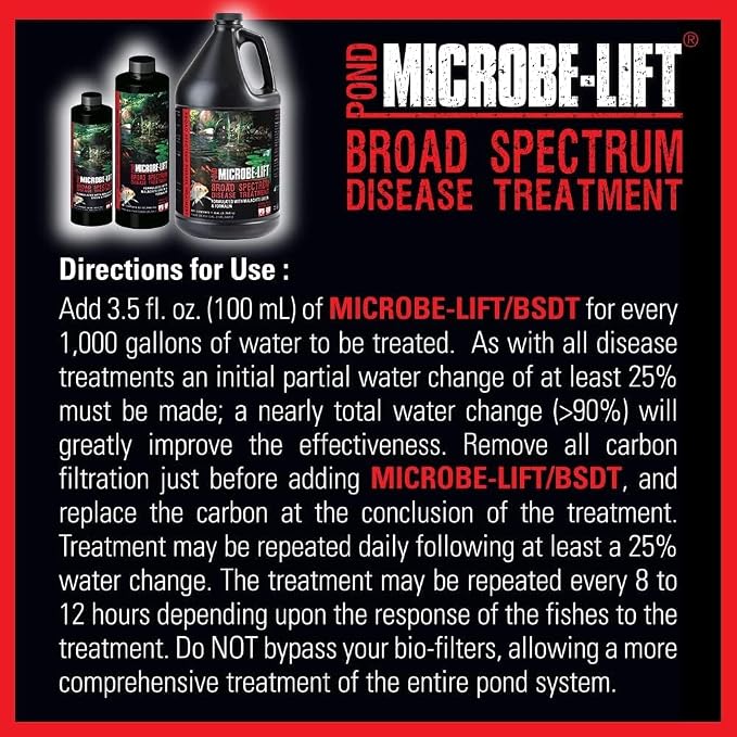 MICROBE-LIFT BSDTG1 Broad Spectrum Disease Treatment for Ponds and Outdoor Water Gardens, for Live Koi Fish, Goldfish, Plants, and Decor, 1 Gallon