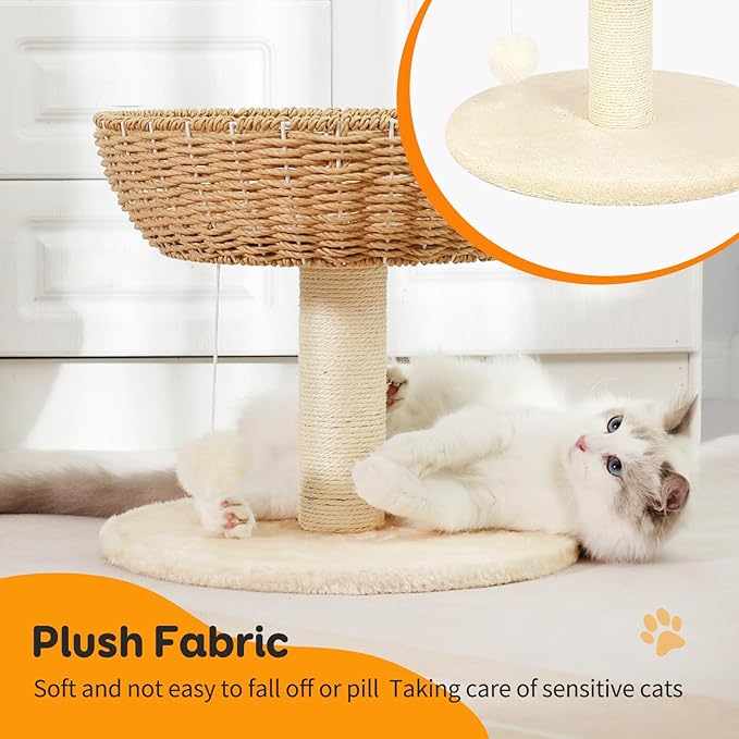 Cat Tree Tower,Handwoven Large Nest,Woven Rattan Cat Condo, Cat Bed,Suitable for Cats Weighing Up to 20 Pounds
