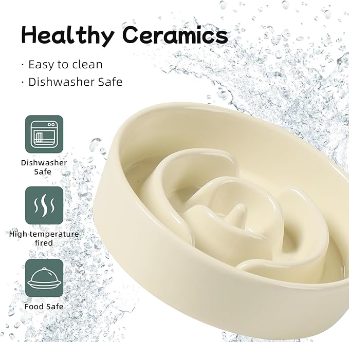 Havniva Ceramic 0.9 Cup Dog Bowl Slow Feeder for Small Dog, 6.1inch Pet Slow Feeder, Stop Bloat, Preventing Choking(1 Bowl-Beige)