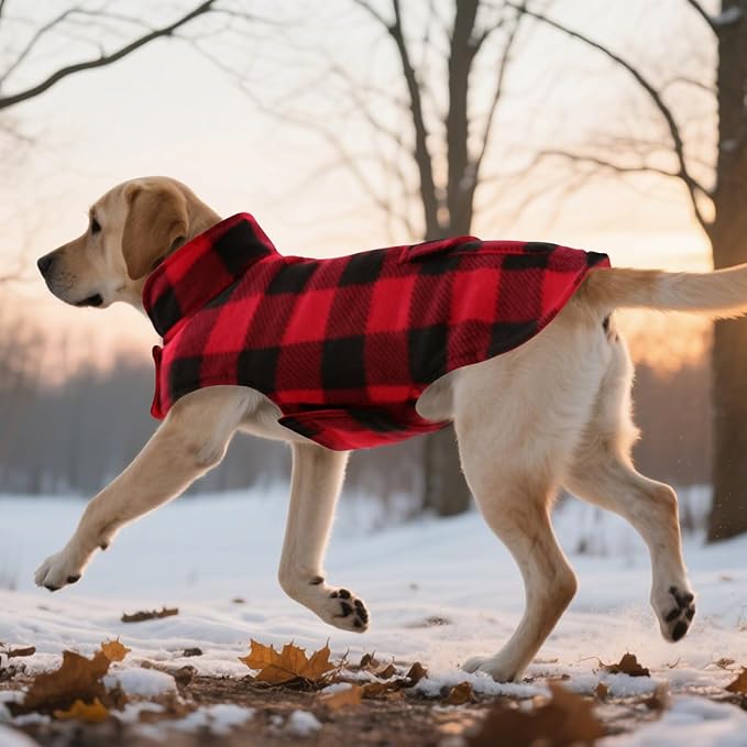 ASENKU Dog Winter Coat, Fleece Doggie Jacket Plaid Reversible Vest Waterproof Windproof Cold Weather Clothes for Small Medium Large Dogs(Red S)