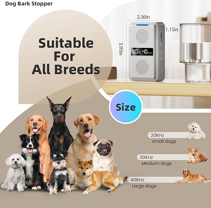 Anti Barking Device for Dogs, Ultrasonic Dog Bark Deterrent Devices, Type-C Rechargeable Behavior Corrector with Adjustable 30 FT Range & Frequency Dog Bark Box for Indoor & Outdoor Use