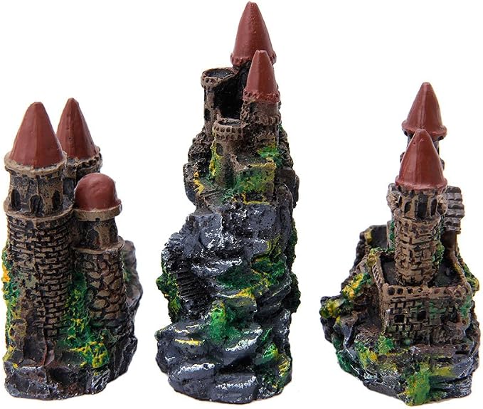Aquarium Castle Decoration Small Resin Castles Hideouts Stone Cave Hide House Fish for Tank Accessories for Betta Shrimp Aquarium Soil