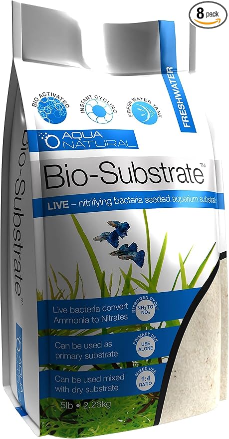 Aqua Natural Sugar White Sand Bio-Substrate 5lb for Freshwater Aquariums,Sand seeded with Start up bio-Active nitrifying Bacteria,(Pack of 8)