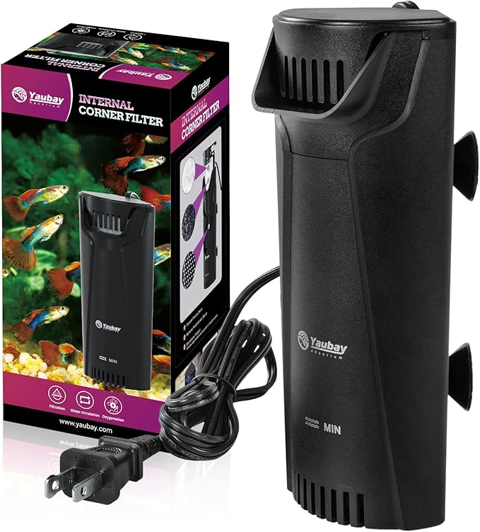 Yaubay Quiet Internal Aquarium Filter, 3-Stage Bio-Filtration Low-Level Waterfall Small Power Filter with Protective Grate for Up to 10 Gallon Fish Turtle Shrimp Tank Filtration (Filter) (Filter)