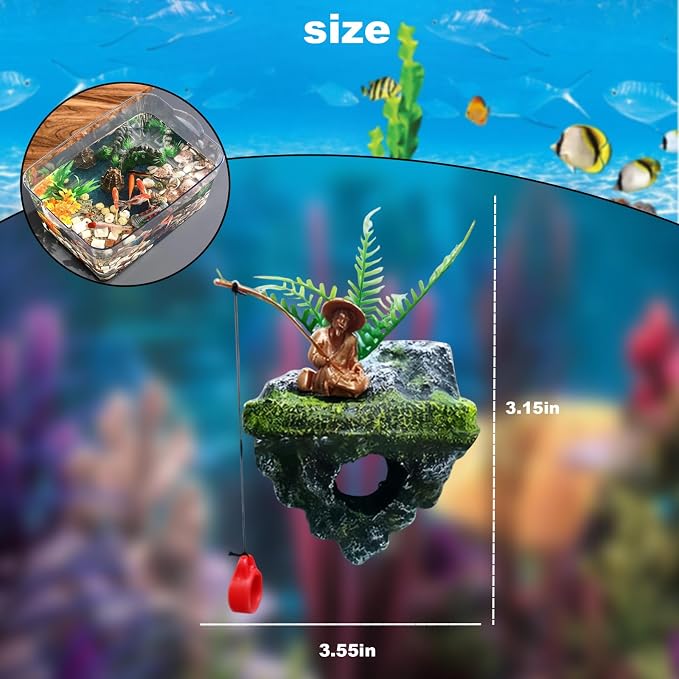 Resin Aquarium Floating Island Decoration, Fish Tank Floating Hiding Cave, Fisherman Decoration Accessory, Betta Fish Habitat, Suitable for Guppies, Rainbowfish and Hermit Crabs