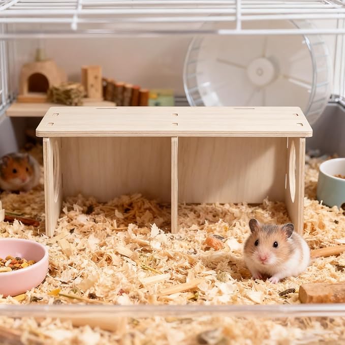 Gadpiparty Hamster Houses and Hideouts, Multi Chamber Hamster Hideout, with Two Rooms, Wood Cabin and for Guinea Pigs, Mice, Rats, and Small Pets - Toy for Play and Rest