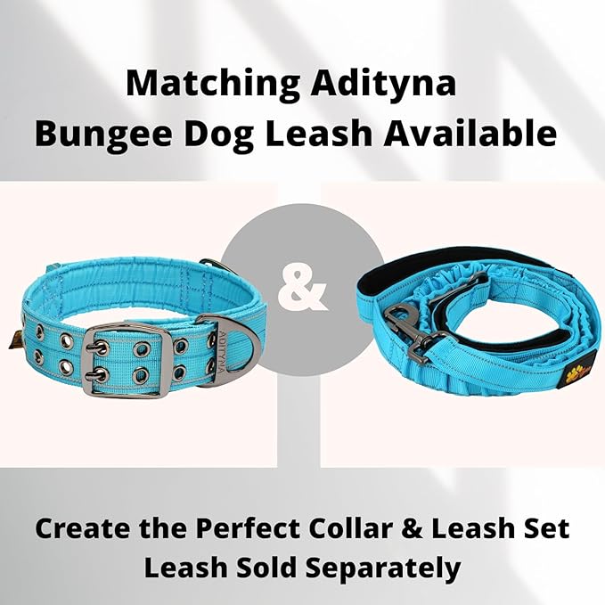 ADITYNA Heavy Duty Dog Collar for Large Dogs - Reflective Blue Collar with Handle for Training, and Walking - Wide, Thick, Tactical, Soft Neoprene Padded