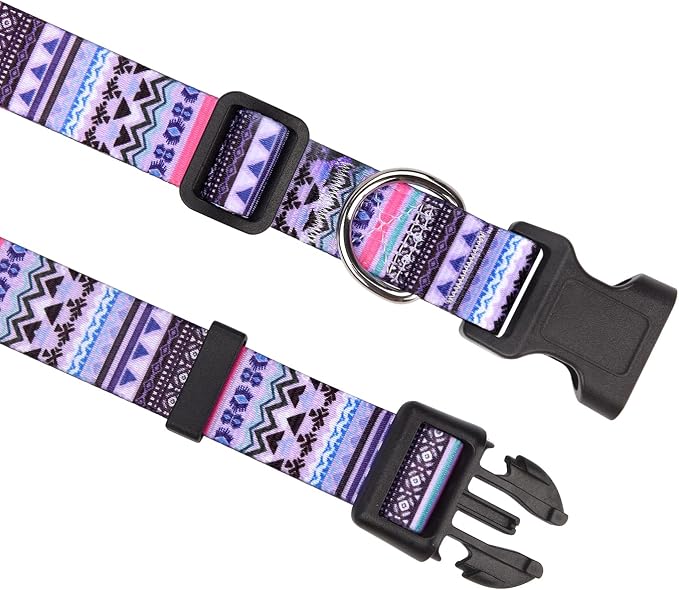 MarukoPet Dog Collar, Adjustable for Small Medium Large Dogs Puppy, Cute Design with Bohemia Floral Tribal Geometric Patterns Boys Girls Dog Collar(Purple Bohemia-M)