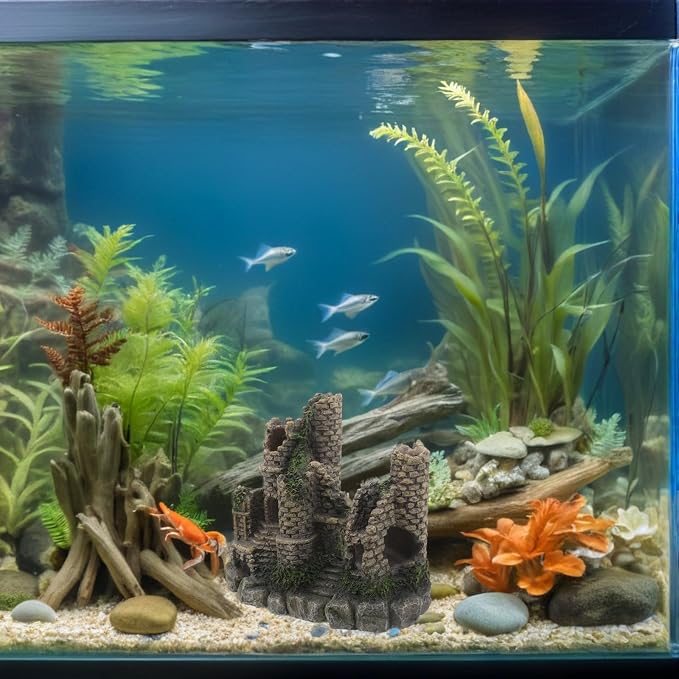 Fish Aquarium Ornament Realistic Castle Resin Hideout Decor | Freshwater and Saltwater Use, for Fish and Reptiles, Fantasyinspired Centerpiece for Room Ambiance