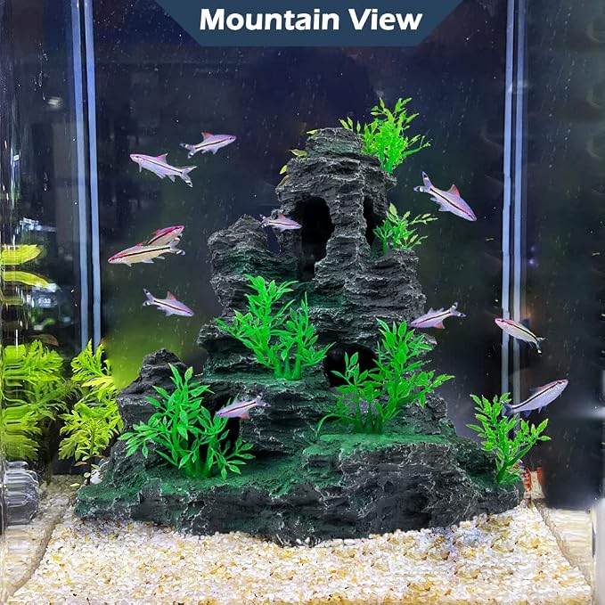 Aquarium Decor Large and Tall for Fish Tank Rock Cave Hideout-Large | Aquarium Mountain View Stone Plants Ornaments Aquarium Decor Tree House Cave Fish Tank Decorations