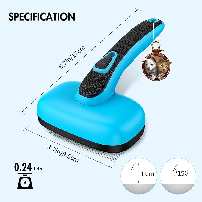 Dog Brush for Shedding, Self Cleaning Slicker Brush Ideal for Short Long Haired Dogs & Cats. Removes Loose Fur, Undercoat, Mats, Tangled Hair. Suit for Large Medium Small Animal. Blue