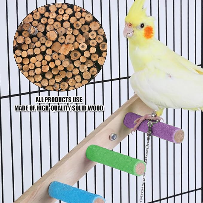 Bird Perch,1PC Wooden Parrot Stand Perch,Bird Ladder Bridge Climbing Chewing Toys for Small Medium Animals (4 Ladders)