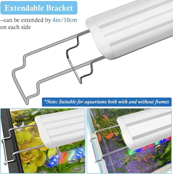 HITOP 12-18in Plant Growth Aquarium LED Light with Timer, Full Spectrum Auto 24/7 Lighting Cycle& 10-Level Brightness Adjustment, Fish Tank Light with Extendable Brackets