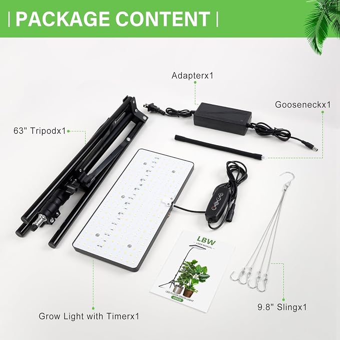 LBW Grow Lights for Indoor Plants, 214 LEDs Full Spectrum Plant Grow Light | 4/8/12H Auto Timer, 6 Brightness Levels, 68" Height Adjustable Stand, Floor Grow Lamp for Large Plants