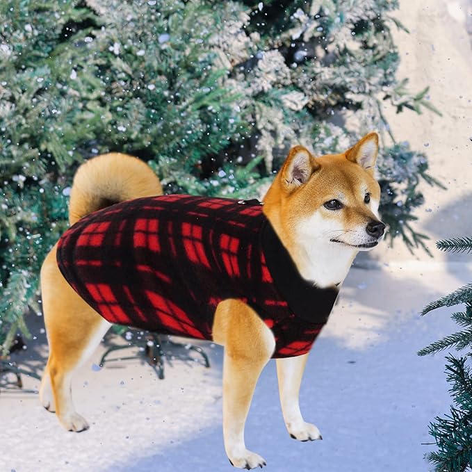 Rbenxia 4 Pieces Buffalo Plaid Dog Sweaters with Leash Ring Soft Fleece Vest Dog Pullover Warm Jacket Pet Dog Clothes Winter Dogs Outfits for Small Puppy Cat Pets (Small)