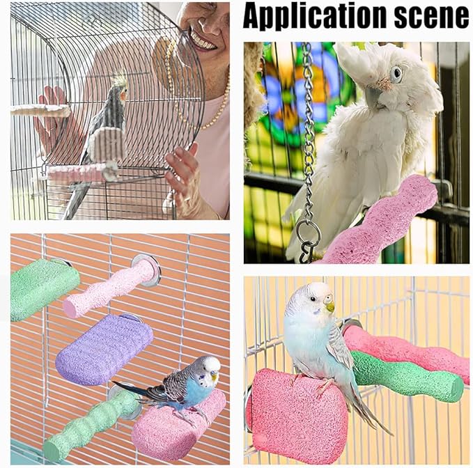5PCS Bird Beak Stone Cage Accessories for Parakeets Bird Parrot Cage Perch, Stand Platform Foot Claws Trimmer Chewing Toys for Budgies Parakeets Cockatiels Conures