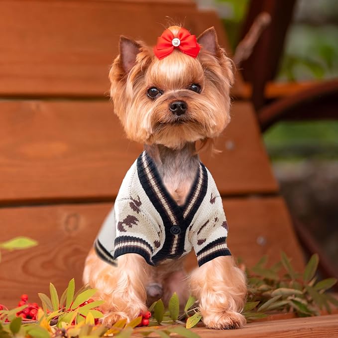 ABRRLO Small Dog Sweaters Cute Bear Dog Cardigans Clothes for Small Medium Dogs Boy Girl Puppy Cat Knitting Cardigan Outfits Dogs Winter Coats Warm Pet Doggy Clothes Soft Knitwear (Beige, Small)
