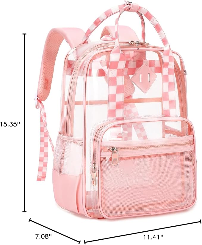 MOONBABY Small Clear Backpack for School Transparent Bookbag for Kids Heavy Duty PVC See Through Backpack Stadium Approved