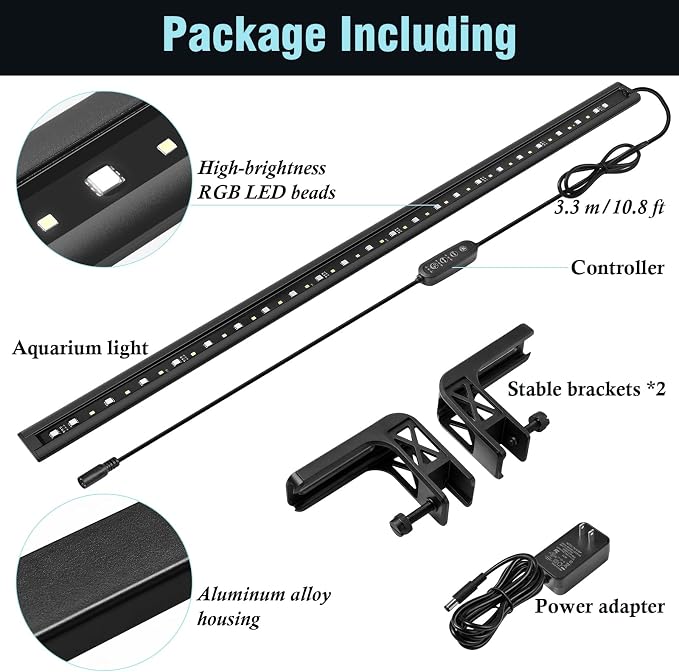 HITOP 30in Slim Aluminum Alloy Aquarium LED Light, Full Spectrum with Day/Night Mode & Timer, 10-Level Brightness, Adjustable Lighting for Planted Tank & Fish Tank Freshwater Fish