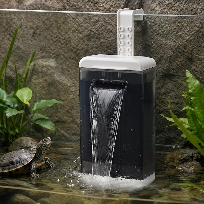 AQQA Turtle Filter for 10-20 Gallon Tank,Low Water Internal Aquarium Filter | Quiet Full Copper Motor, Replaceable Filter Sponge & Bio Sponge, Dual Mounting, 79 GPH, 5V Low Voltage