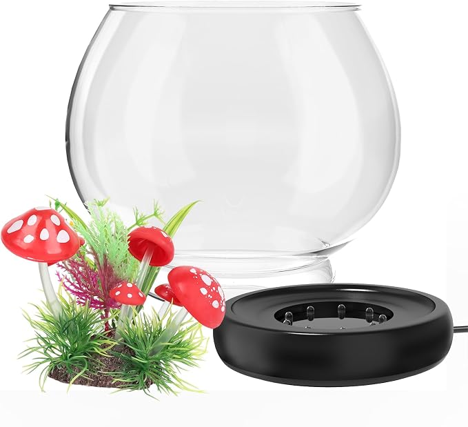 hygger 0.5 Gallon/1 Gallon Glass Fish Bowl with LED Light and Decor, Small Round Betta Fish Tank Goldfish Bowl, Round Clear Unbreakable Aquarium/Vase/Hydroponic Plant Terrarium, Nice Centerpieces