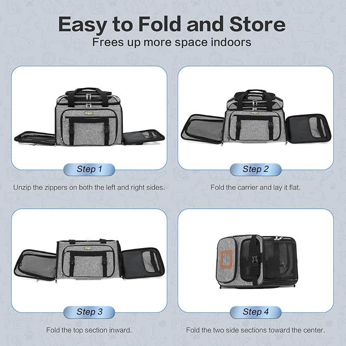 18x11x11 Small Cat/Dog/Pet Carrier – Airline Approved, Collapsible with Expandable Top and Sides. Soft-Sided Travel Puppy Carry Bag, Small Animal Rabbit Kennel Carrying Case, Kitten Mesh Cage