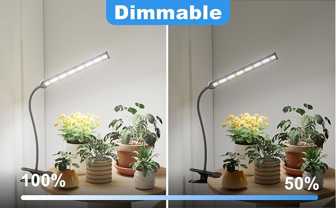 Grow Light for Indoor Plants Growing, 6000K Full Spectrum | Desk Lamp with Red Blue LED for Plants Growth, Strong Clamp with Gooseneck , Dimmable with Auto Timer