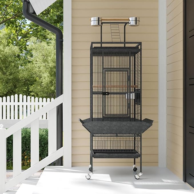61 Inch Large Bird Flight Cage Rolling Parrot Cage with Storage Shelf for Mid-Sized Birds, Macaw Cockatiels Conures Parakeets Budgie Finch