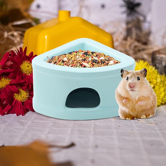 Ceramic Hamster Hideout House - Multifunctional Small Pet Cave with Feeding Bowl, Durable Habitat for Hamsters, Gerbils, Mice, Lemmings, All-Season Pet Bed & Hideaway (C)