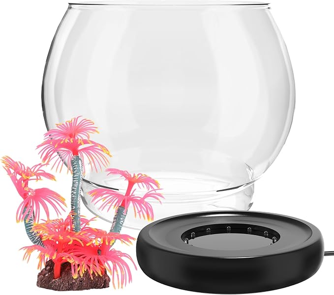 hygger 0.5 Gallon/1 Gallon Glass Fish Bowl with LED Light and Decor, Small Round Betta Fish Tank Goldfish Bowl, Round Clear Unbreakable Aquarium/Vase/Hydroponic Plant Terrarium, Nice Centerpieces