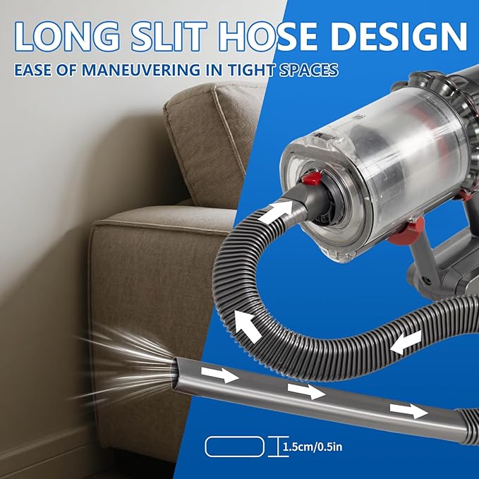Vacuum Attachment Kit Compatible with Dyson V7 V8 V10 V11 V15 Vacuum Cleaner,Dryer Vent Hose Flexible Extension Hose Mattress Tool Stiff Brush Soft Bristle Crevice Tool Attachment for Home Cleaning
