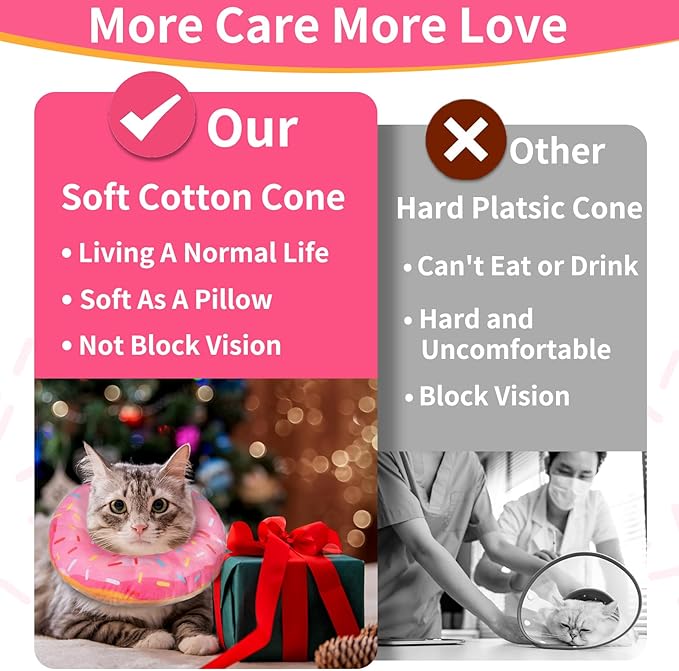 Hpetppy Cat Cone Collar Soft, Cat Recovery Collar for Wound Healing Cute Donut Adjustable Kitten Cones to Stop Licking Comfortable Lightweight Neck Elizabethan Collars for Kittens After Surgery