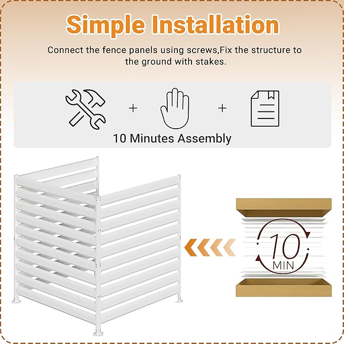 CJF Outdoor Privacy Screens, 42" H x 38" W Metal Air Conditioner Fence Panels, Pool Equipment Enclosure, Trash Can Screens Fence Kit for Outside Backyard Patio(Withe/2-Panel)