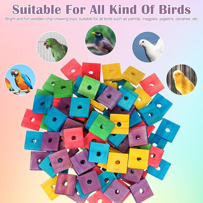 GANAZONO 100Pcs Parrot Wood Blocks Toys Wooden Blocks Bird Chewing Toy Bird Bite Toys Mini Wood Chips DIY Craft for Parrot Playing Chewing