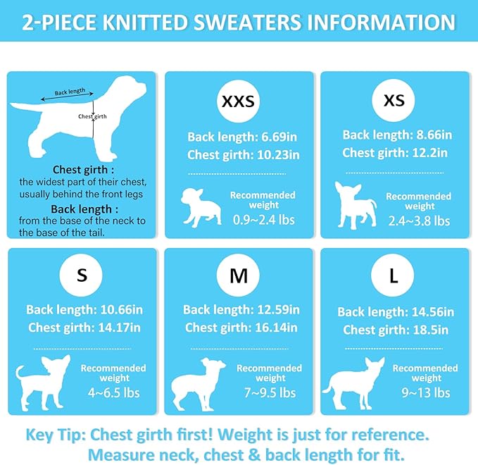 2 Pack Dog Sweaters for Small Dogs, Chihuahua Yorkie Sweater, Dog Clothes for Small Dogs, Winter Warm Pullover Clothing, Pet Cat Cold Weather Puppy Clothes Outfits M