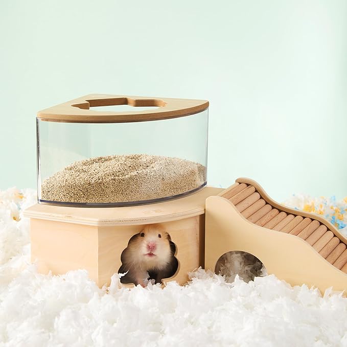 Natural Wooden Hamster House Hideout Small Animals Habitat Exploring Toys for Dwarf & Syrian Hamster, Gerbils, Mice, Rats, Hedgehog, Lemmings (Chestnut Shape Hole)