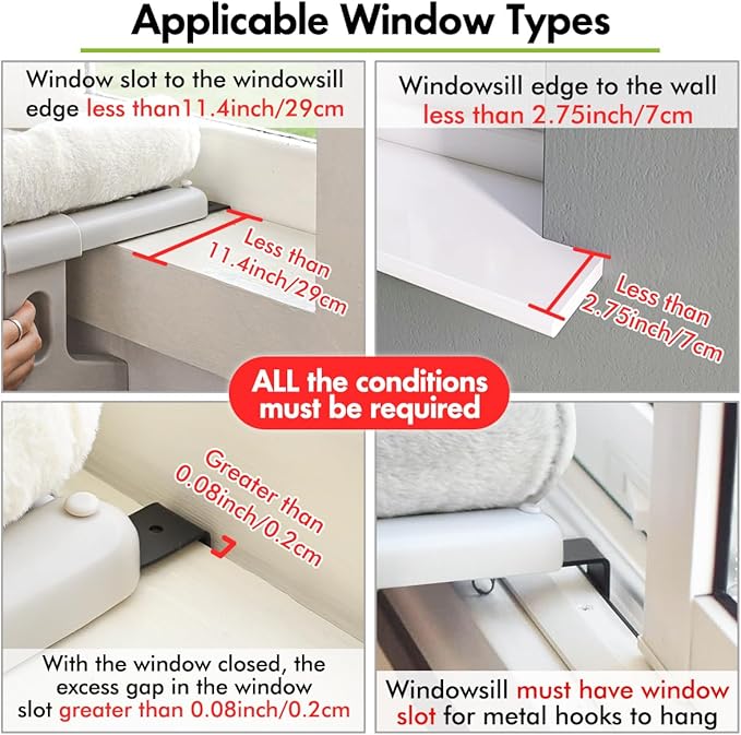 Zoratoo Cat Window Sill Perch with Large Bolster, Easy to Adjust & Assemble Cat Window Seat for Windowsill & Bedside, Pet Hammock Bed for Large Cats and Kittens (White, L)