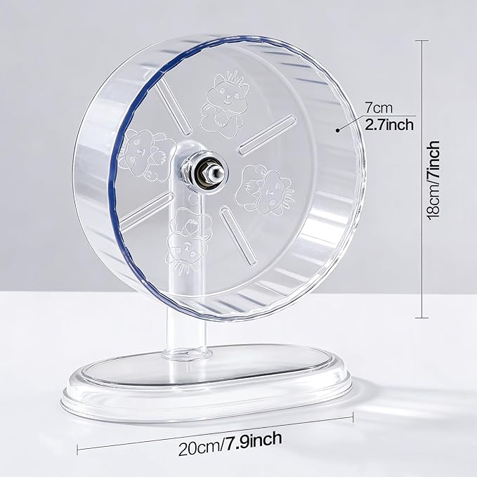 Hamster Exercise Wheel,Super-Silent Small Animals Exercise Wheels,Quiet Hamster Running Wheels with Adjustable Stand for Hamsters,Gerbils,Rats,Other Small Pets(Transparent, 7 inch)