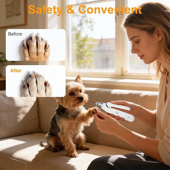 2-in-1 Dog Nail Grinder & Cat Nail Clippers Trimmers for Large Medium Small Dogs Cats Claw Trimmer Quick Sensor with 2 LED Lights Safety Guard USB Rechargeable Dogs Nail Trimmer (White)