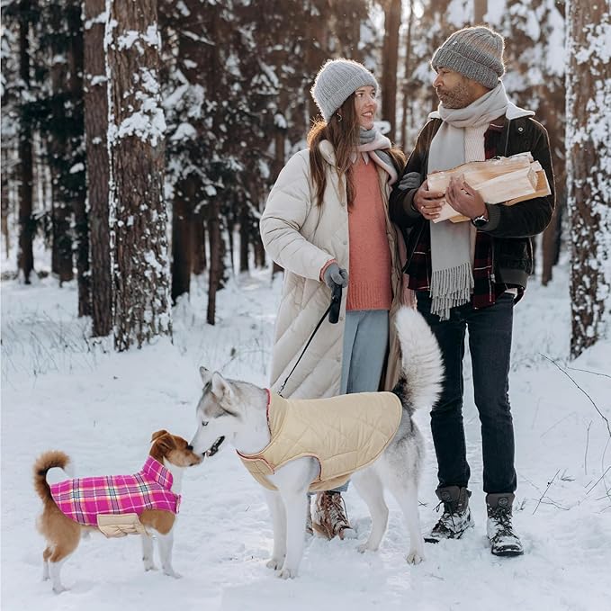 Kuoser Waterproof Dog Coat, Reversible Dog Jacket for Medium Dogs, Adjustable Durable Doggie Winter Coat Warm Puppy Cold Weather Apparel from Small to Large Breed, Rose M