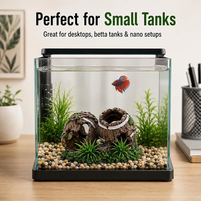 Resin Double Barrel Aquarium Cave for Betta, Shrimp & Small Fish | 5.5 x 2.8 x 3.9 in resin double-barrel hideout with multiple openings for bettas, shrimp, guppies and small fish