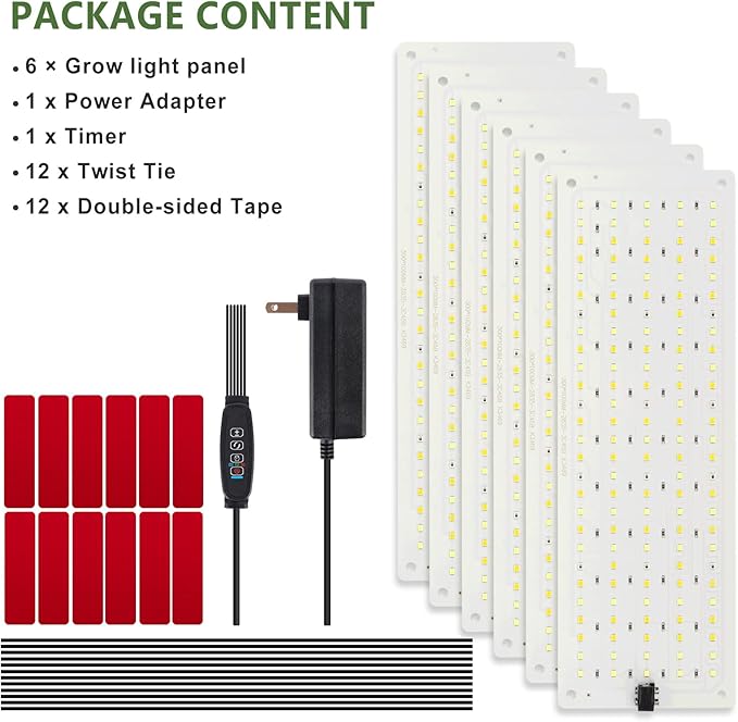 LBW Plant Grow Light, 810 LEDs Full Spectrum Plant Lights for Indoor Growing, Ultra-Thin Panel Grow lamp for Under Cabinet Plant,4/8/12H Timer, 3 Lighting Modes, 10 Dimmable Levels, 6 Packs