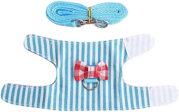 GOTOTOP 2PCs Small Pet Harness with Bowknot and Bell Decor, No Pulling Comfort Padded Vest Guinea Pig Harness and Leash Set for Ferret, Rats, Iguana, Hamster