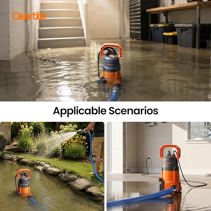 utility submersible pump with water sensor 1/4hp pump with hose, 10ft