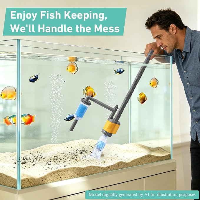 Aquarium Vacuum Gravel Cleaner, 8 in 1 Removable 20W Fish Tank Cleaner | Gravel Vacuum for Aquarium, Strong Suction for Change Water Wash Sand Clean Algae Water Circulation and Adjustable Length