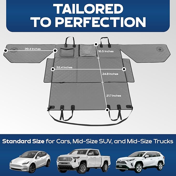 Ruff Liners Standard Back Seat Extender for Dogs, Gray – As Seen on Shark Tank – Hard Bottom Platform for Cars, SUVs & Mid-Size Trucks – 400lb Support, Waterproof – Rigid Back Seat Cover for Dogs
