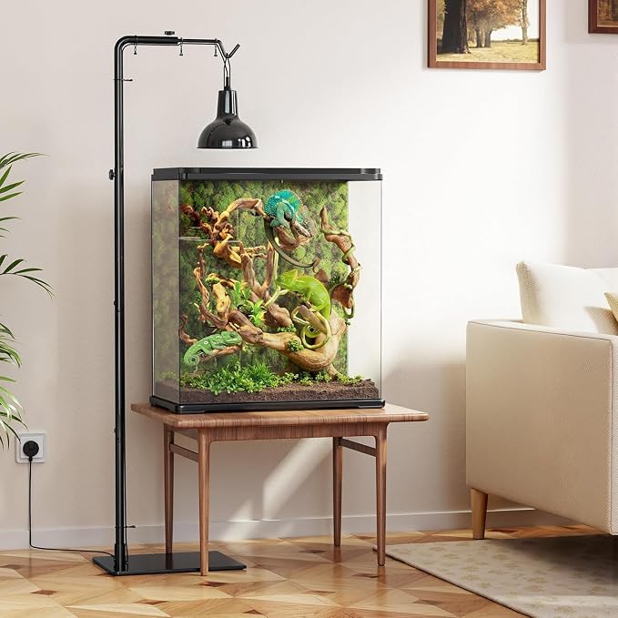 Reptile Heat Lamp Stand, Adjustable 21"-62"H Light Holder, Heavy Base | Heavy Duty, Wide Compatibility for Bearded Dragon, Turtle, Snake, Lizard, Terrarium Tank or Aquarium Use