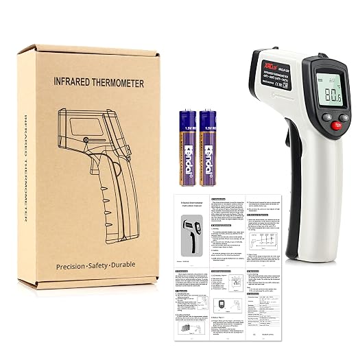 Non-Contact Digital Laser Infrared Thermometer, -58℉~ 752℉ (-50℃ ~ 400℃) Handheld IR Temperature Gun with Adjustable Emissivity for Kitchen Cooking BBQ Automotive Daily Use and Industrial