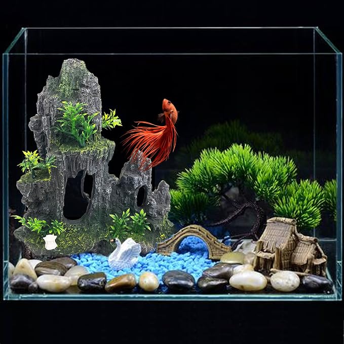 Extra Large Aquarium Decorations Large Fish Tank Rocks Hideout | xxl Aquarium Mountain View Stone plants Ornaments Thematic Ornament Aquarium Decor Tree House Cave Fish Tank Decoration