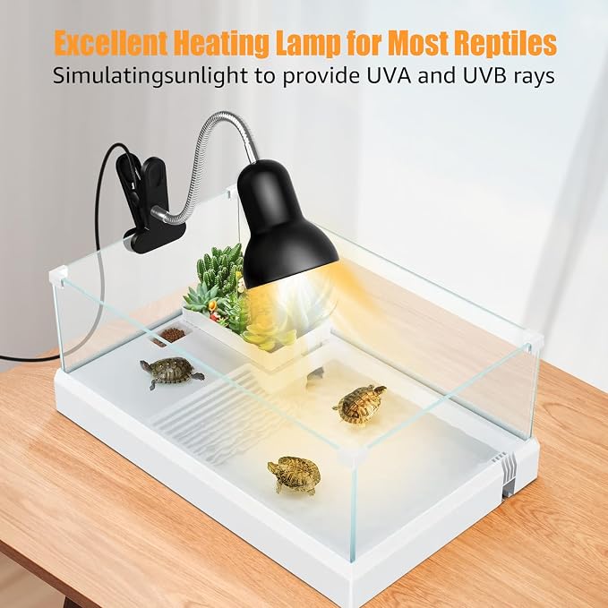Reptile Heat Lamps, UVA/UVB Turtle Heat Lamp,Turtle Aquarium Light Bulbs, Heating Lamps with Cycle Timer, 360° Rotatable Heat Lamp for Lizard Turtle Snake Aquarium Aquatic Plants,2 Heat Bulbs 110V